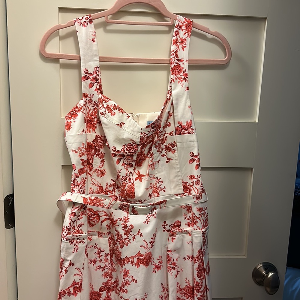 Antonio Melani red and white belted midi dress